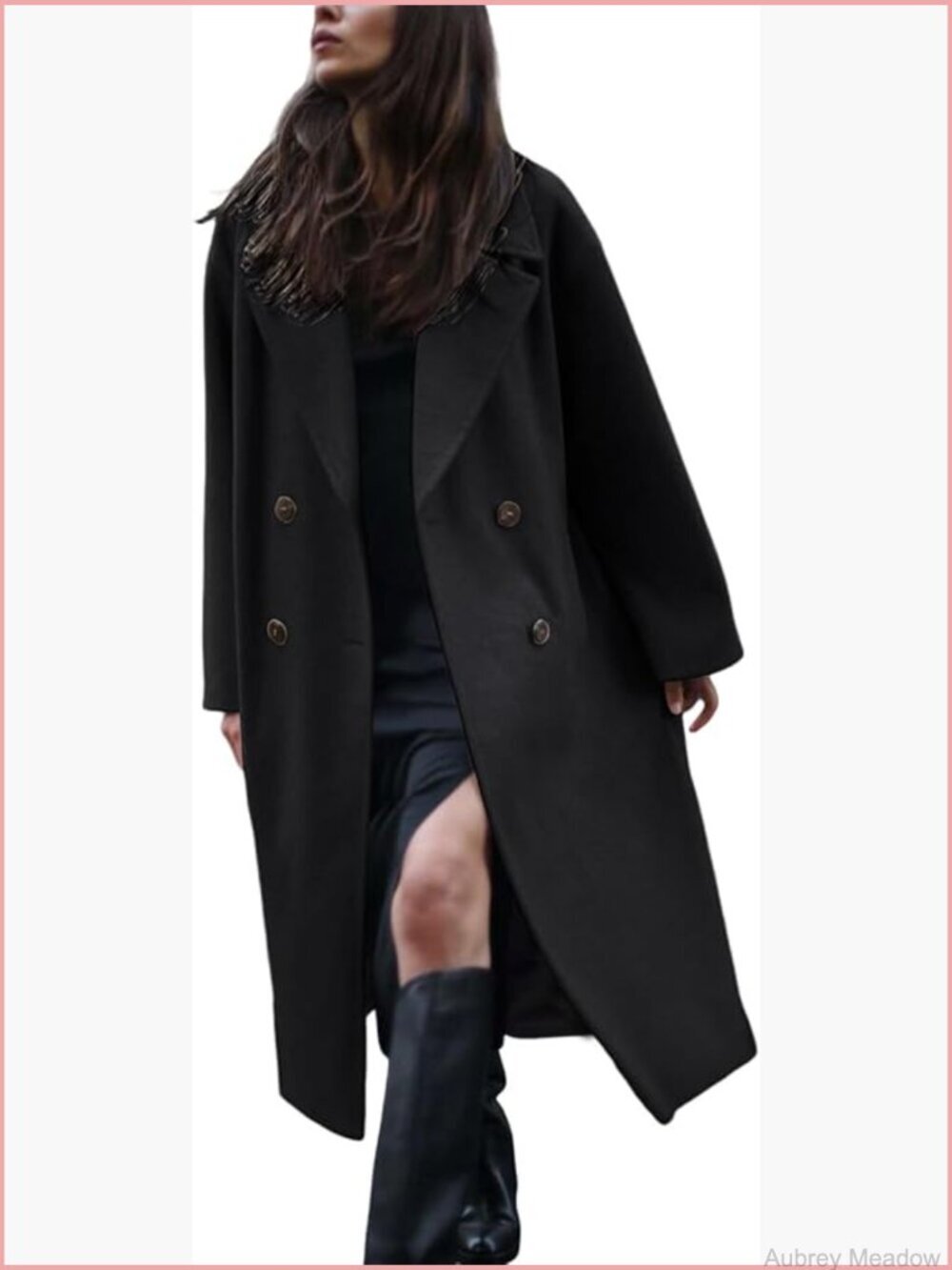 Wool Blend Oversized Pea Coat Double Breasted Long Winter Overcoat